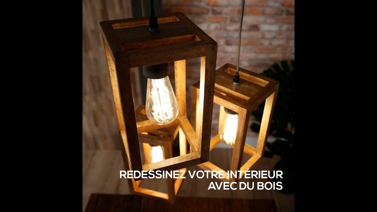 Lustre industriel bois