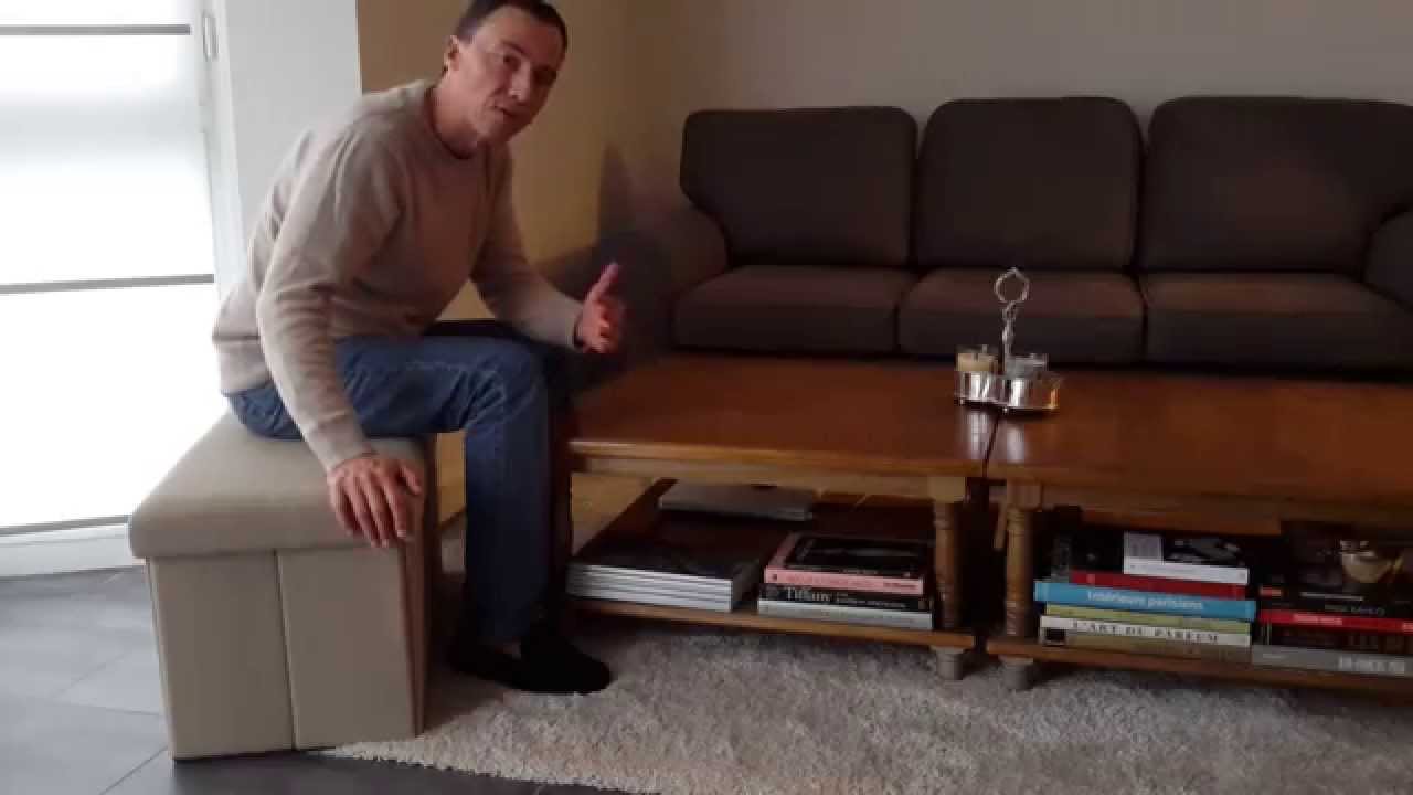 banc-coffre de rangement autour de la table basse vidéo 2