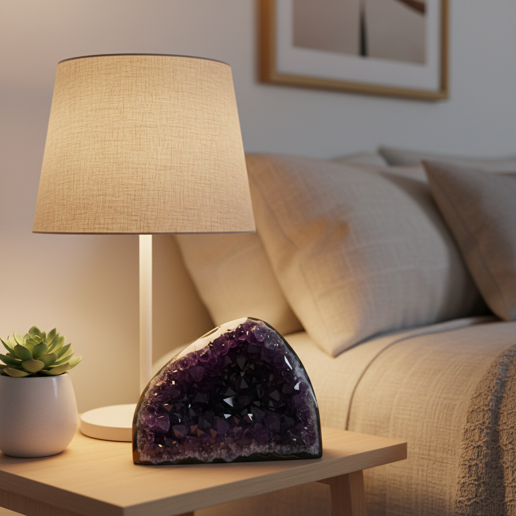 découvrez comment utiliser une géode d'améthyste pour embellir et harmoniser votre décoration intérieure avec élégance et énergie positive.