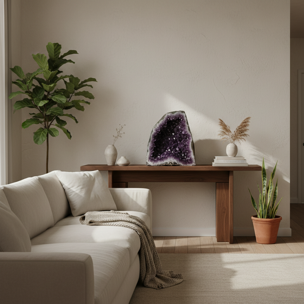 découvrez comment choisir une géode d'améthyste pour sublimer votre décoration intérieure avec élégance et énergie apaisante.