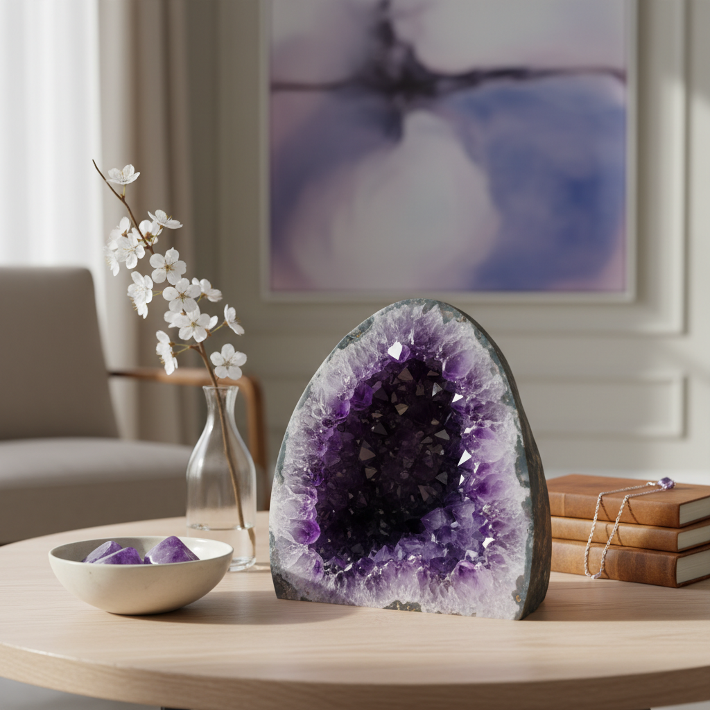 découvrez les propriétés uniques, les usages variés et des idées déco inspirantes avec une géode d'améthyste pour sublimer votre intérieur.