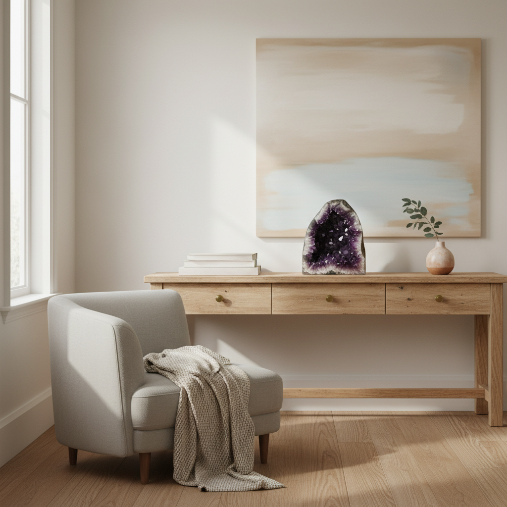 découvrez les propriétés mystiques, les usages variés et des idées déco inspirantes avec une géode d'améthyste pour sublimer votre intérieur.