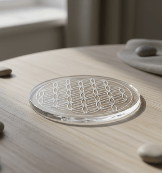 découvrez la fleur de vie sous verre, un symbole sacré alliant spiritualité et esthétique, parfait pour une décoration élégante et harmonieuse.