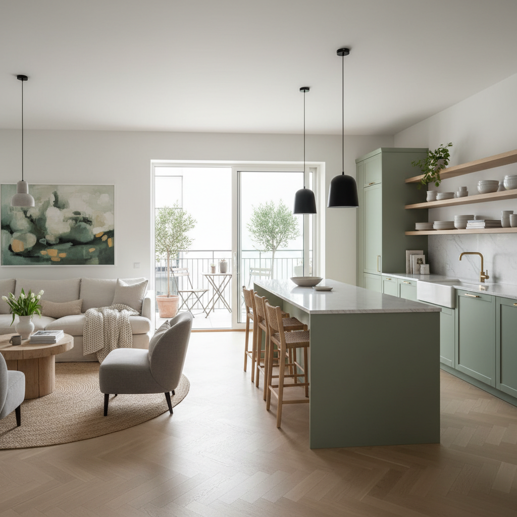 découvrez ce magnifique deux-pièces de 63m², sublimé par une élégante touche de vert raffinée qui apporte fraîcheur et charme à chaque espace.