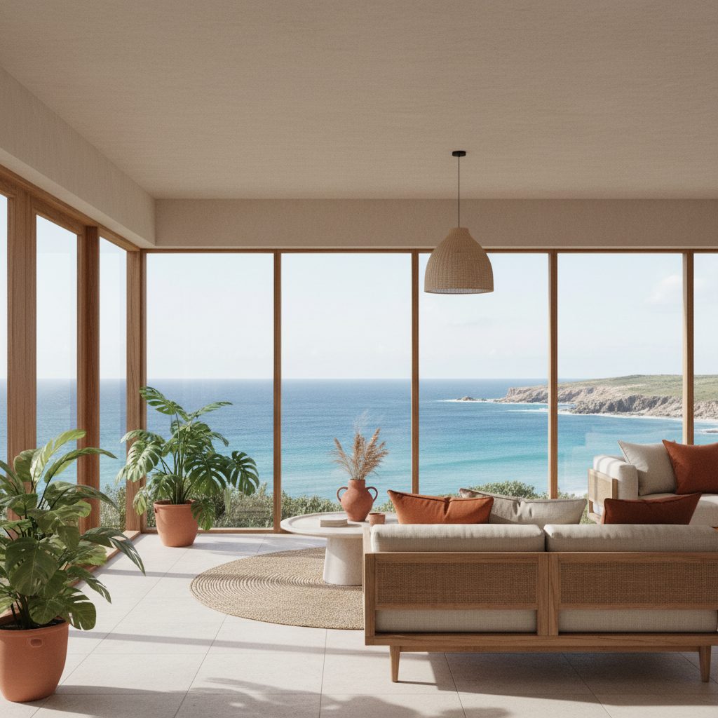 découvrez cette maison australienne au style naturel, idéalement située en bord de mer, offrant un cadre de vie paisible et une harmonie parfaite avec la nature environnante.