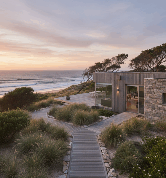 découvrez une maison australienne au style naturel, parfaitement nichée en bord de mer, alliant harmonieusement confort et beauté du paysage côtier.