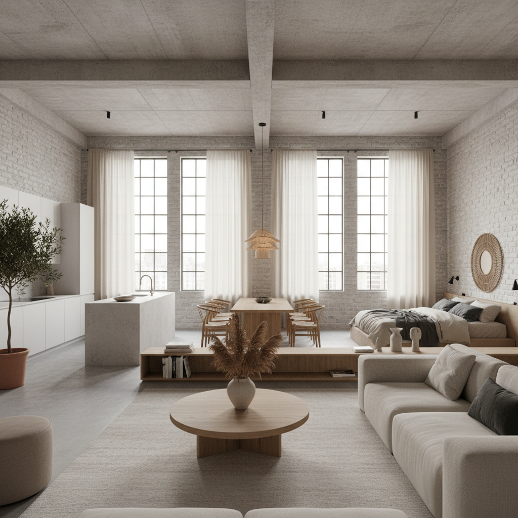 découvrez ce loft de 132 m² alliant design minimaliste, abondance de lumière naturelle et espaces intégrés pour un cadre de vie moderne et épuré.