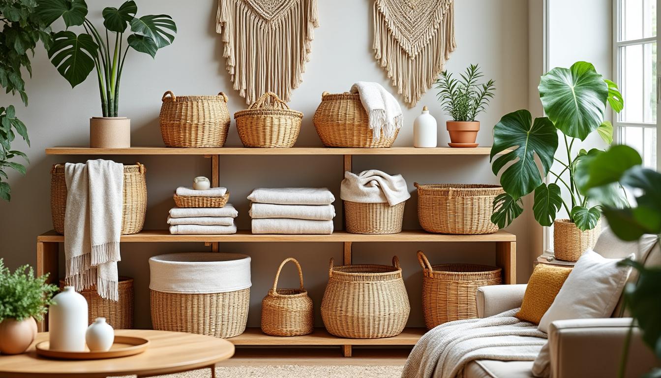 découvrez des astuces et idées pour un rangement boho réussi avec des paniers pratiques et esthétiques. optimisez votre espace avec style et simplicité.