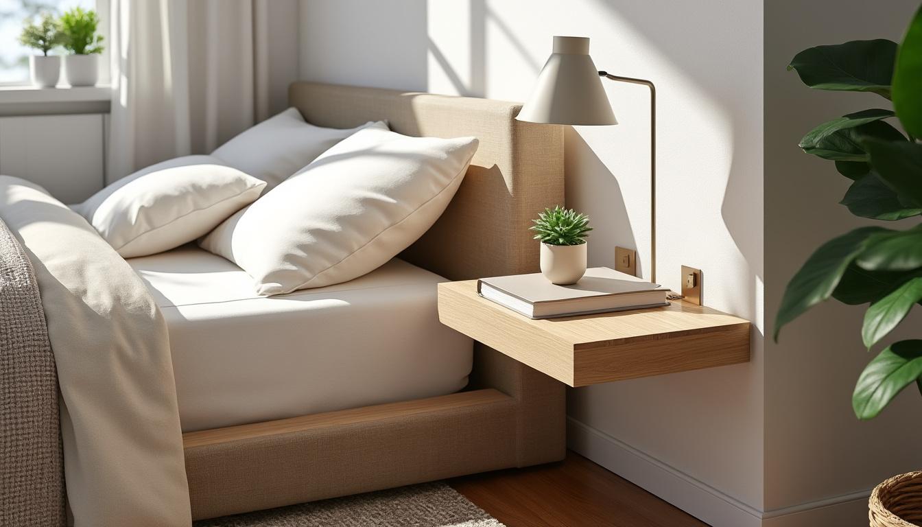 découvrez des idées modernes de tables de chevet suspendues pour optimiser l'espace et apporter une touche design à votre chambre.